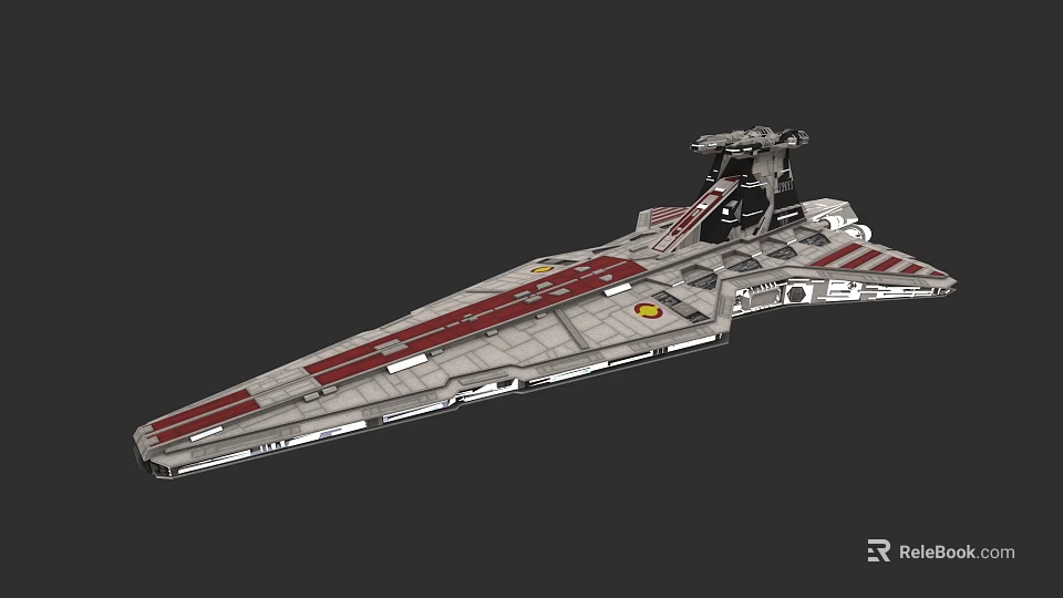 Large Gray 3D Warship Model With Red Stripes And Detailed Deck Structure 3d model