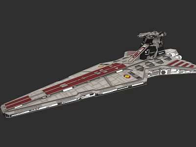 Large Gray 3D Warship Model With Red Stripes And Detailed Deck Structure 3d model