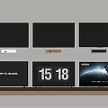 Modern TV Setup with Wall Mounted and Shelf TVs Showing Different Screens 3d model