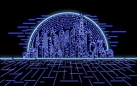 Modern city high-rise neon decorative lights 3d model