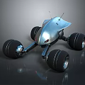 Futuristic Silver Metallic Robotic Vehicle With Four Large Wheels And Top Antennas