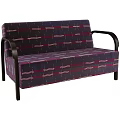 Elegant Purple Plaid Two Seater Sofa With Black Wooden Armrests And Modern Design