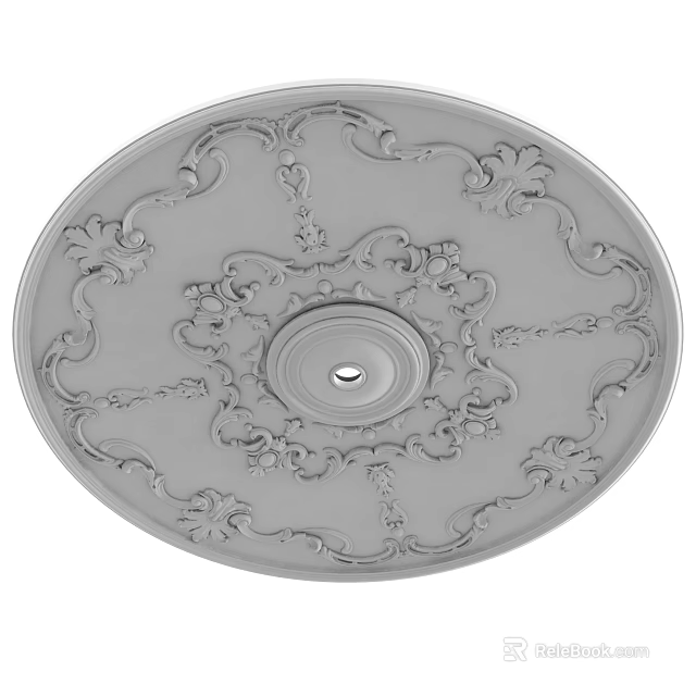 Elaborate Circular Carved Ceiling Design With Intricate Patterns And Central Hole 3d model 