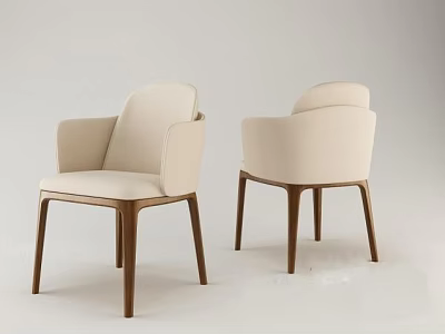 Two Modern Beige Accent Chairs Upholstered with Wooden Legs and Comfortable Armrests 3d model