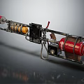 Mechanical Custom Weapon Featuring Red Gas Cylinder Metal Structure And Yellow Black Parts