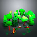 Vibrant Natural Scene With Green Trees And Orange Elements On Dark Background