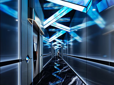 Modern KTV Corridor Design With Futuristic Lighting And Marble Floor 3d model