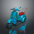 3D Rendered Blue Retro Scooter With Red Seat And Shiny Metallic Finish