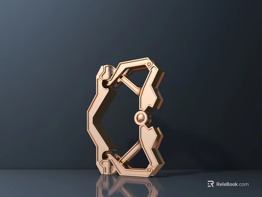 Road Infrastructure Golden Mechanical Bracket With Geometric Shape And Multiple Connection Points 3d model 