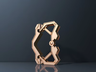 Road Infrastructure Golden Mechanical Bracket With Geometric Shape And Multiple Connection Points 3d model