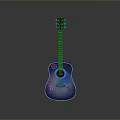 Vintage Style Acoustic Guitar With Brown Wooden Body And Decorative Stickers For Home Use