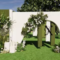 Outdoor Wedding Arch Decoration With White Green Flowers And Lawn Setting