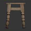 Vintage Wooden Small Table With Square Tabletop And Carved Column Legs