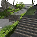 Outdoor Stone Stairs in Lush Green Garden With Natural Rocks and Pathway