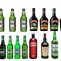 Collection of Various Wine and Beer Bottles in Different Colors with Glass