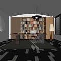 Modern Study Desk Carpet Bookcase Chandelier 3d model