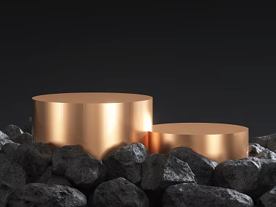 Stylish Copper Cylindrical Display Stands for Product Display with Black Stones 3d model