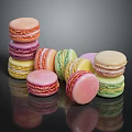 Colorful Macarons Stacked And Scattered On Dark Background With Vibrant Hues