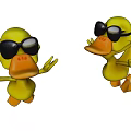 Yellow Rubber Ducks With Black Sunglasses And Waving Arms Playful Pose