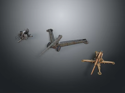 Vintage Military Weapons Collection Featuring Artillery And Machine Gun Models 3d model
