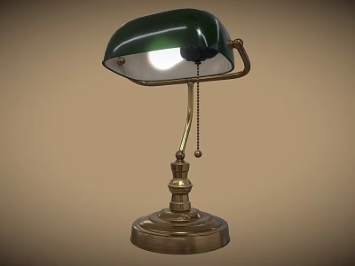 Green Shade Table Lamp Furniture With Brass Base And Chain Switch 3d model