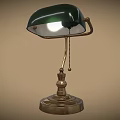 Green Shade Table Lamp Furniture With Brass Base And Chain Switch