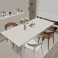 Modern Dining Table Set with Brown White Chairs Green Plant Vase and Wooden Floor