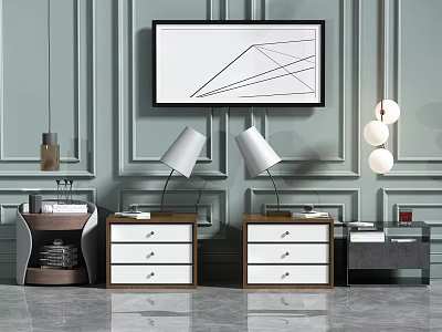 Elegant Modern Bedside Tables With Table Lamps Wall Art And Drawer Designs 3d model