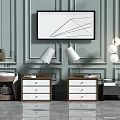 Elegant Modern Bedside Tables With Table Lamps Wall Art And Drawer Designs
