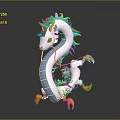 Game And Movie Character Dragon With White Body Purple Stripes Turquoise Mane And Orange Claws
