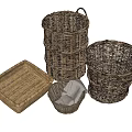 Wicker Storage Baskets And Rectangular Tray For Home Decor And Organization 3d model