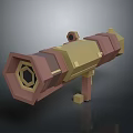 3D Yellow And Brown Geometric Weapon Model With Hexagonal Muzzle And Stand 3d model