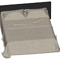 Double Bed With Black Headboard Beige Linen Bedding And Two Pillows Simple Modern Design
