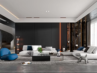 Modern living room simple high gray living room 3d model