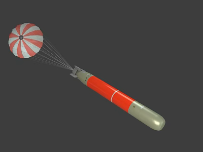 Military Weapon With Red And White Parachute Orange Gray Body And Metal Components 3d model