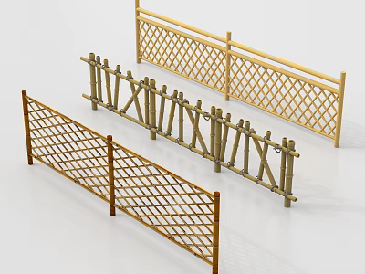 Bamboo Fences With Lattice And Picket Designs For Outdoor Gardens 3d model