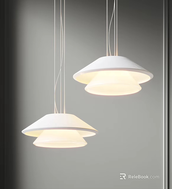 Modern Minimalist White Two Pendant Lights With Double Layer Design Hanging Interior 3d model 