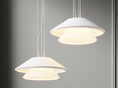 Modern Minimalist White Two Pendant Lights With Double Layer Design Hanging Interior 3d model