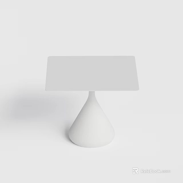 White Modern Dining Table with Square Tabletop and Conical Base in Minimalist Style 3d model