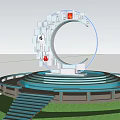 Circular Illuminated Landscape Sculpture With Night Sky Mountain Backdrop And Platform Steps