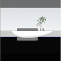 Modern Reception Desk With Boat Shaped Design White Smooth Countertop And Green Plant Decorations