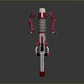 Futuristic Red And Gray Mechanical Weapon With Humanoid Structure And Wheels