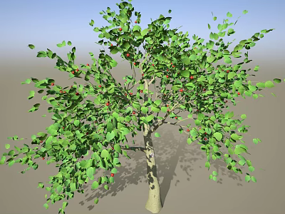 Lush Arbor With Green Leaves Red Fruits And Light Colored Trunk 3d model