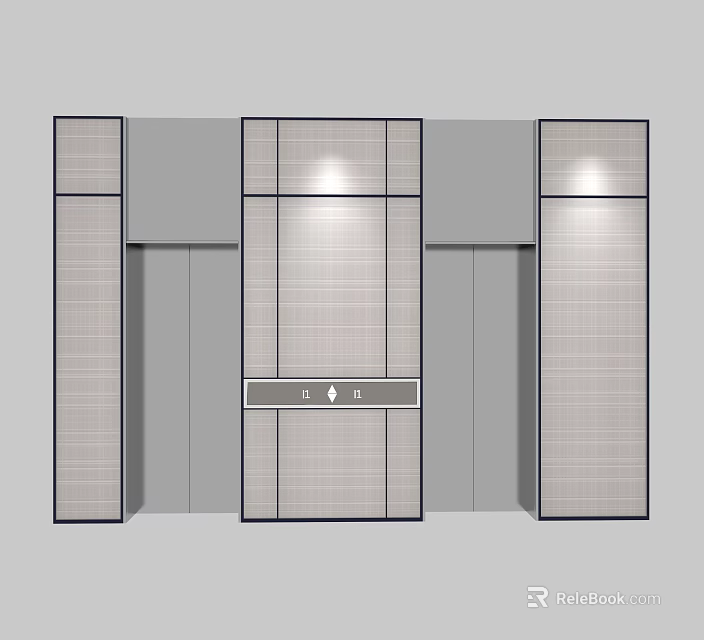 Modern Three Elevator Doors Design With Panel Lighting And Control Buttons 3d model 