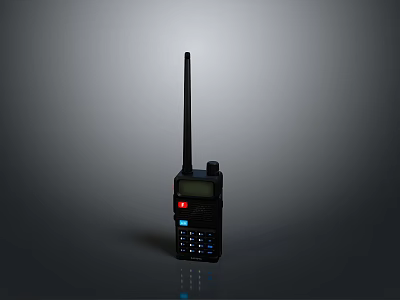 Black Military Weapon Walkie Talkie With Long Antenna Digital Display And Red Button 3d model