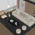 Sofa Coffee Table Combination Multi-person Sofa Leisure Chair Sofa Stool Living Room Sofa Side Table Chandelier Floor Lamp 3d model