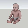 Cute Baby Sitting in Diaper with Light Skin on White Background