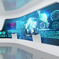 Hi Tech Digital Exhibition Display With Curved Screen Global Globe DNA Structure And Data Graphics 3d model