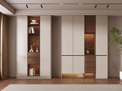 Modern Entryway Cabinet And Side Cabinet Design With Wooden Accents Storage Shelves And Decorative Lighting 3d model