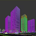Modern Office Buildings With Glass Curtain Wall In Urban Street View With Cars And Trees
